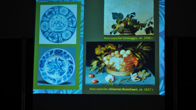 Comparison - baskets of fruit found on pottery and their likely inspiration. 