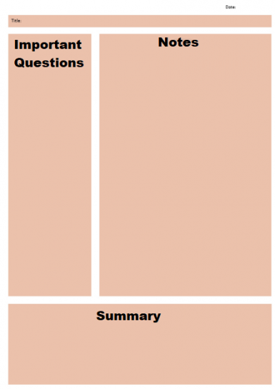Szablon na notatki w Metodzie Cornella