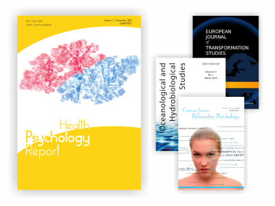 Okładki czterech czasopism z IF, wydawanych na UG. Z lewej okładka Health Psychology Report