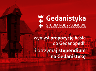 Gedanistyka studia podyplomowe - grafika w czerwonej tonacji, pokazująca gdański żuraw