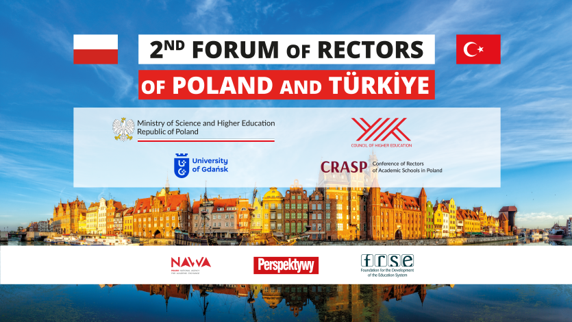 Baner II Forum Rektorów Polski i Turcji z widokiem na Gdańsk - Główne Miasto od strony Motławy