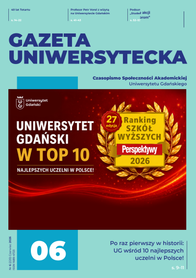 okładka czerecowego numeru Gazety Uniwersyteckiej, na okładce informacja o sukcesie w rankingu Perspektyw