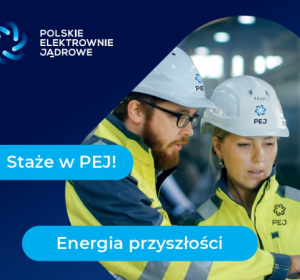 Grafika Staże w PEJ! Energia przyszłości z logo Polskich Elektrowni Jądrowych