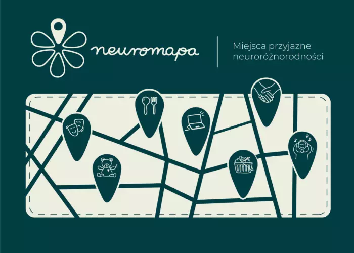 Fragment plakatu Neuromapa - Miejsca przyjazne neuroróżnorodności