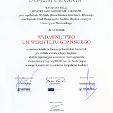Dyplom uznania dla Wydawnictwa Uniwersytetu Gdańskiego