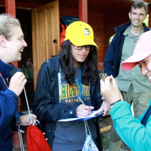 students at the UG field station (Druzno) (in the background dr Dariusz Jakubas, Biology)