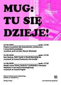 plakat promujący cykl spotkań z nauką "Tu się dzieje"