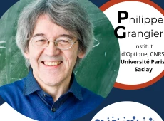 Zdjęcie prof. Philippe'a Grangiera, w dymkach nazwisko, data i godzina wykładu 15 maja godz. 17